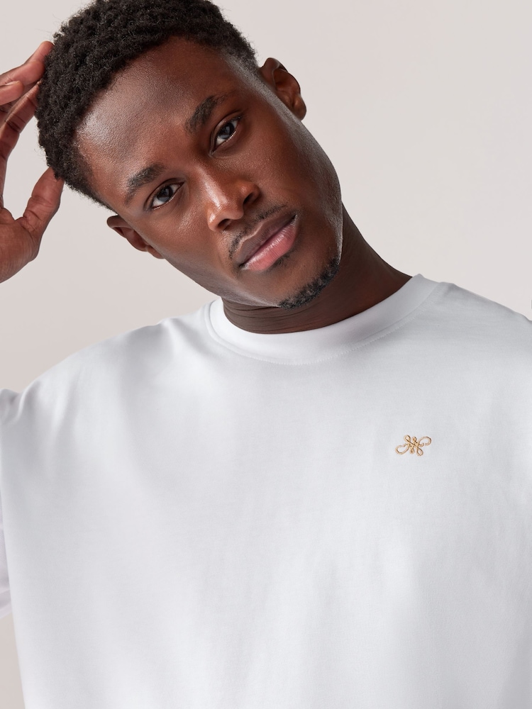White Embroidery Logo Relaxed Fit Heavyweight 100% Cotton T-Shirt - Image 1 of 7