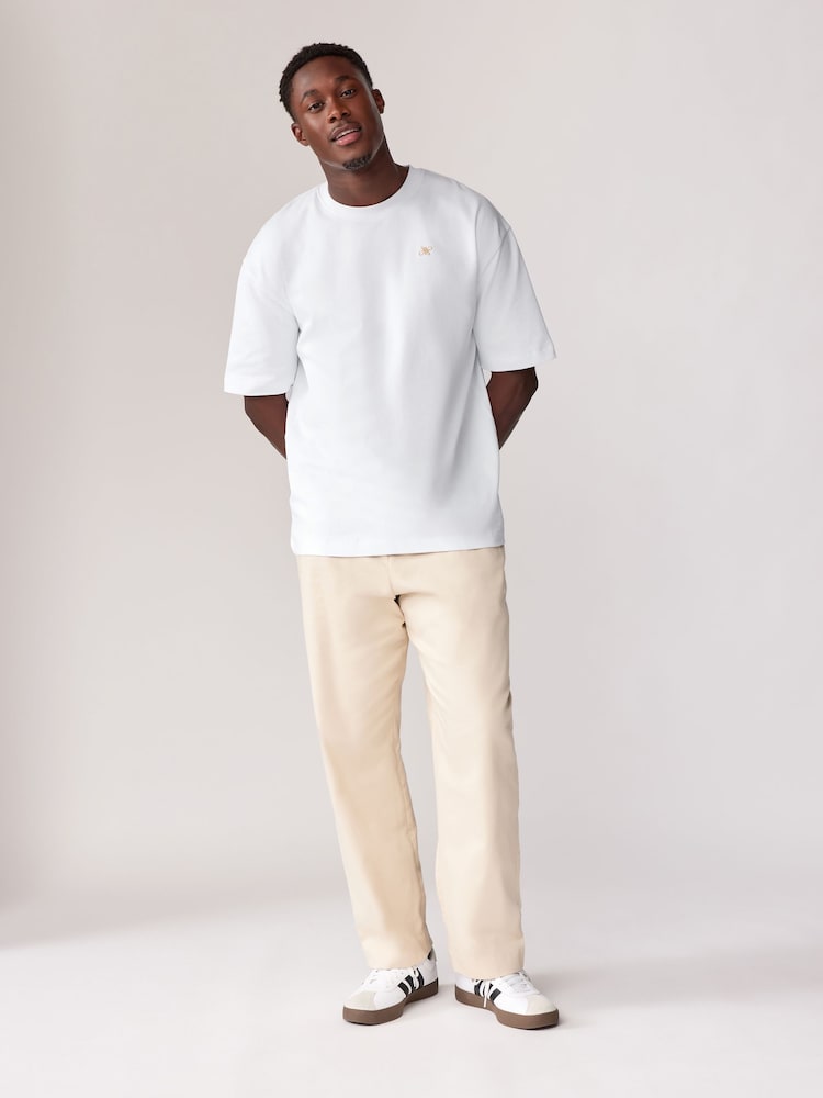 White Embroidery Logo Relaxed Fit Heavyweight 100% Cotton T-Shirt - Image 2 of 7