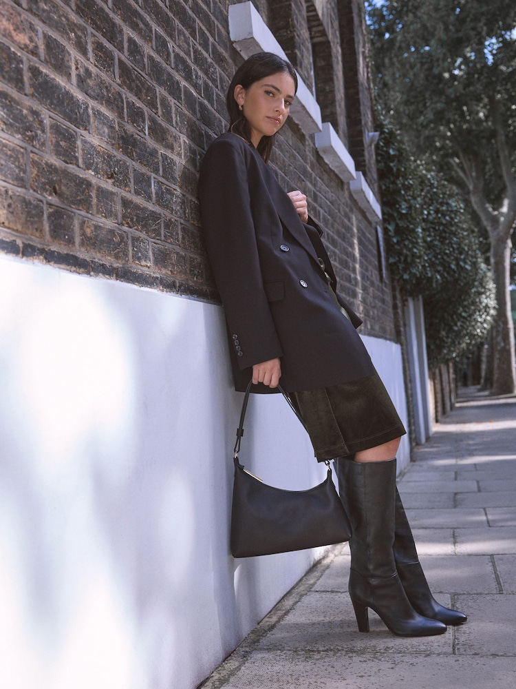 Black Leather Premium Knee High Heeled Boots - Image 2 of 11