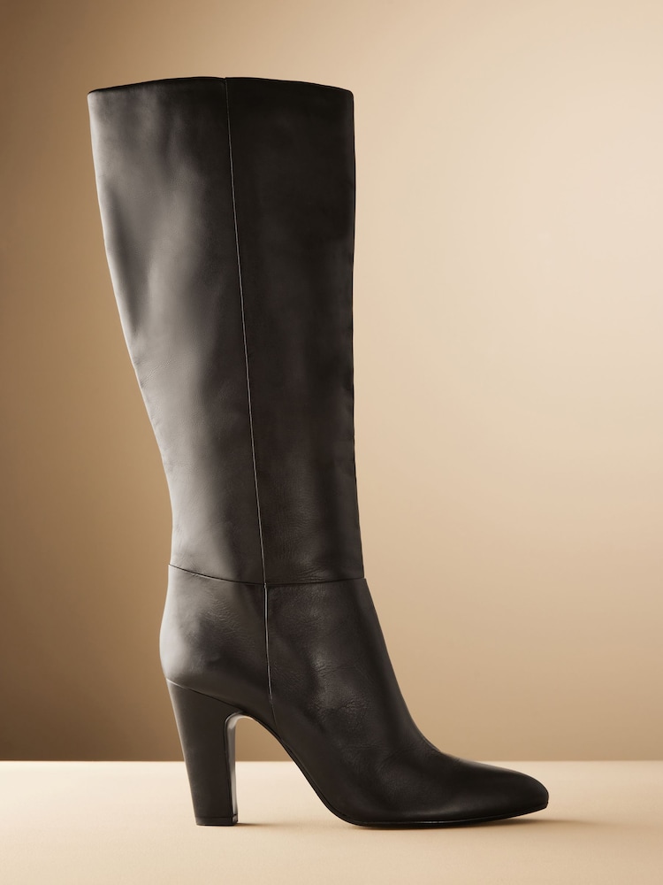 Black Leather Premium Knee High Heeled Boots - Image 7 of 11