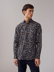 Navy Jacobean Floral Slim Fit 100% Cotton Long Sleeve Print Shirt - Image 1 of 7