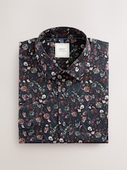 Navy Jacobean Floral Slim Fit 100% Cotton Long Sleeve Print Shirt - Image 5 of 7