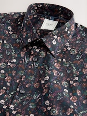 Navy Jacobean Floral Slim Fit 100% Cotton Long Sleeve Print Shirt - Image 6 of 7