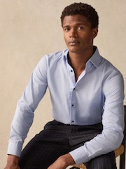Blue Dobby Regular Fit 100% Cotton Textured Shirt - Image 1 of 7