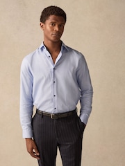 Blue Dobby Regular Fit 100% Cotton Textured Shirt - Image 2 of 7