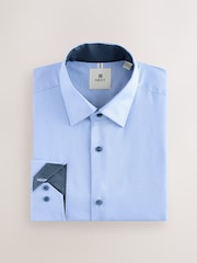 Blue Dobby Regular Fit 100% Cotton Textured Shirt - Image 5 of 7