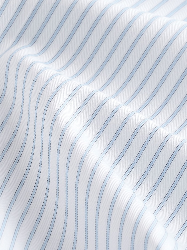 Neutral/Blue Stripe Slim Fit 100% Cotton Long Sleeve Shirt - Image 10 of 10