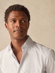 Neutral/Blue Stripe Slim Fit 100% Cotton Long Sleeve Shirt - Image 5 of 10