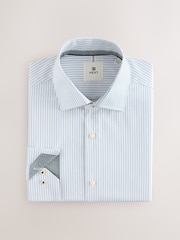 Neutral/Blue Stripe Slim Fit 100% Cotton Long Sleeve Shirt - Image 8 of 10