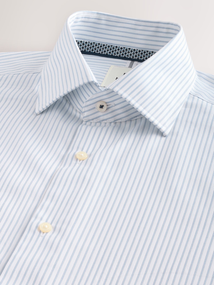 Neutral/Blue Stripe Slim Fit 100% Cotton Long Sleeve Shirt - Image 9 of 10