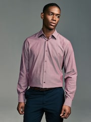 Dahlia Pink Regular Fit Trimmed Easy Care Single Cuff Oxford Shirt - Image 2 of 12