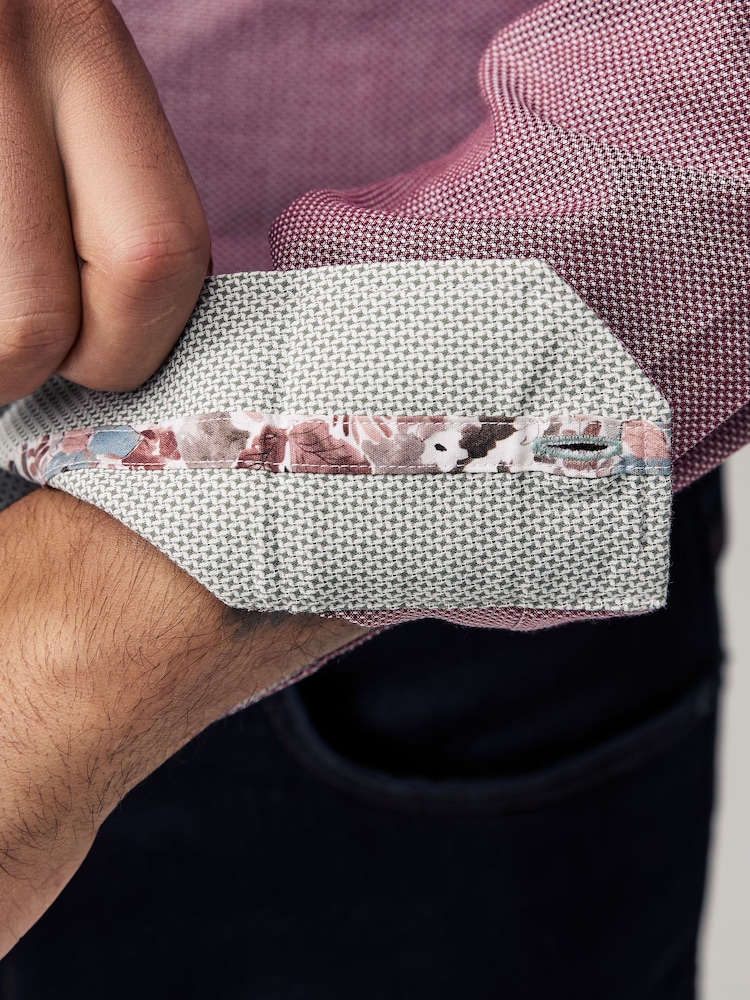 Dahlia Pink Regular Fit Trimmed Easy Care Single Cuff Oxford Shirt - Image 8 of 12