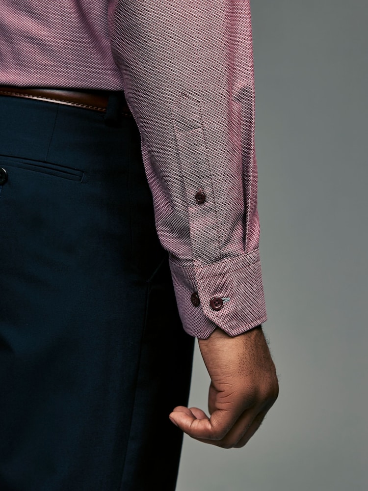 Dahlia Pink Regular Fit Trimmed Easy Care Single Cuff Oxford Shirt - Image 9 of 12