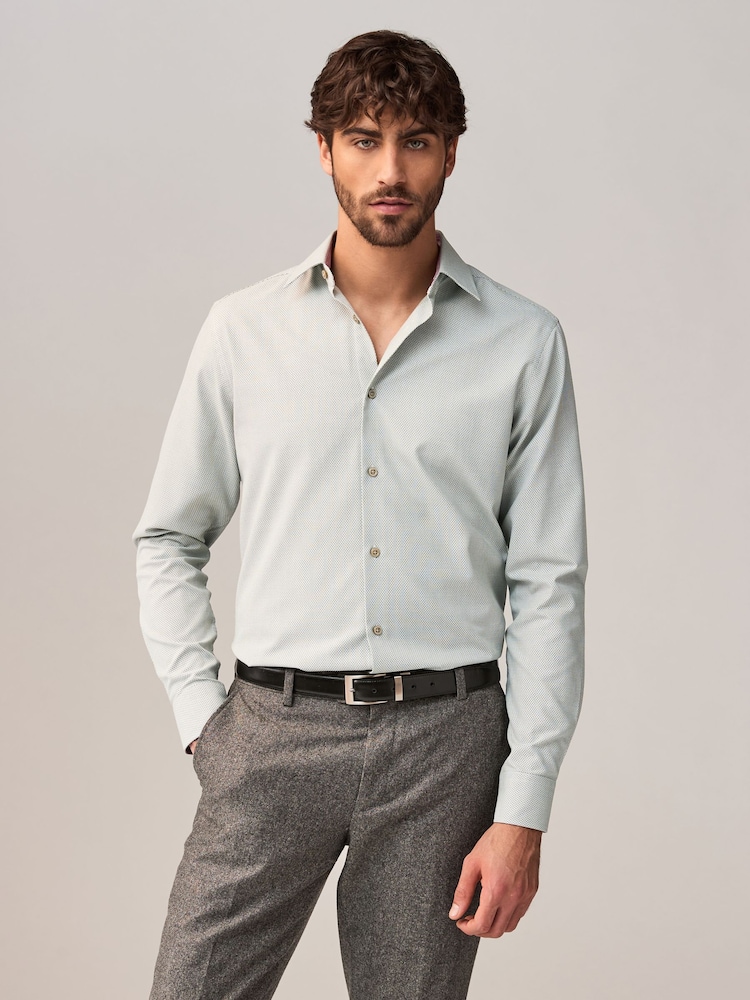 Sage Green Regular Fit Trimmed Easy Care Single Cuff Oxford Shirt - Image 1 of 9 Sage Green Regular Fit Trimmed Easy Care Single Cuff Oxford Shirt - Image 1 of 9
