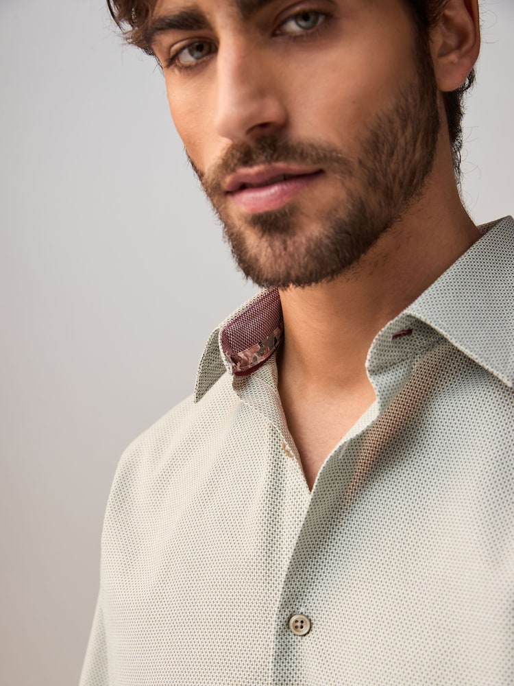 Sage Green Regular Fit Trimmed Easy Care Single Cuff Oxford Shirt - Image 2 of 9 Sage Green Regular Fit Trimmed Easy Care Single Cuff Oxford Shirt - Image 2 of 9