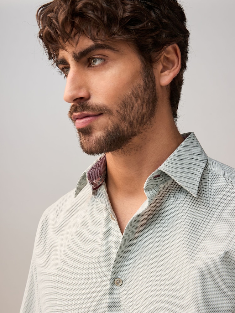 Sage Green Regular Fit Trimmed Easy Care Single Cuff Oxford Shirt - Image 3 of 9