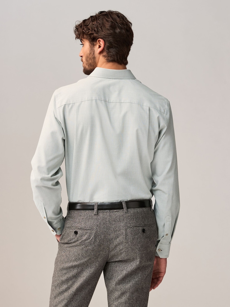 Sage Green Regular Fit Trimmed Easy Care Single Cuff Oxford Shirt - Image 5 of 9