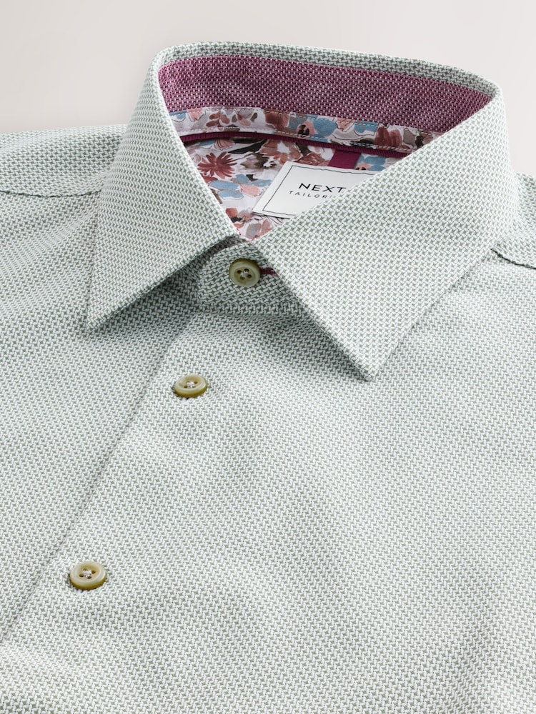 Sage Green Regular Fit Trimmed Easy Care Single Cuff Oxford Shirt - Image 8 of 9