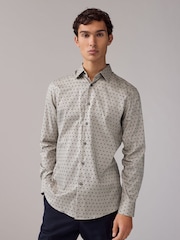 Neutral Polka Dot Slim Fit 100% Cotton Long Sleeve Print Shirt - Image 1 of 6