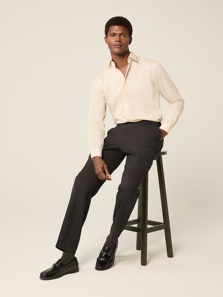 Ivory White Regular Fit Easy Care Textured Single Cuff Smart Shirt - Image 3 of 4