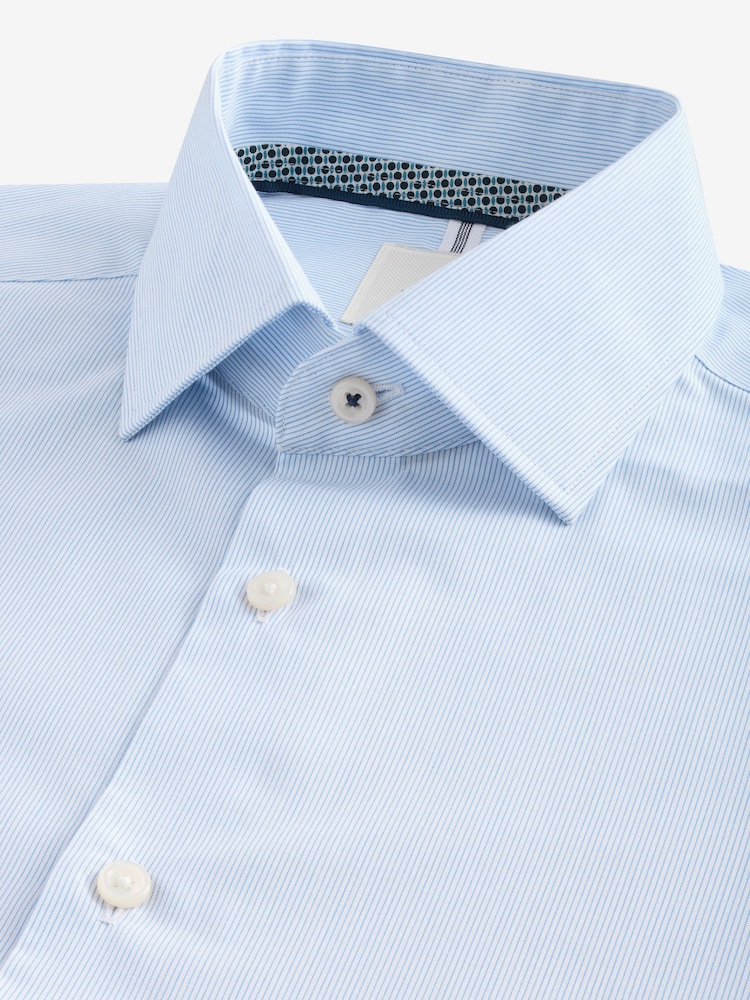 Blue Stripe Slim Fit 100% Cotton Long Sleeve Shirt - Image 10 of 11