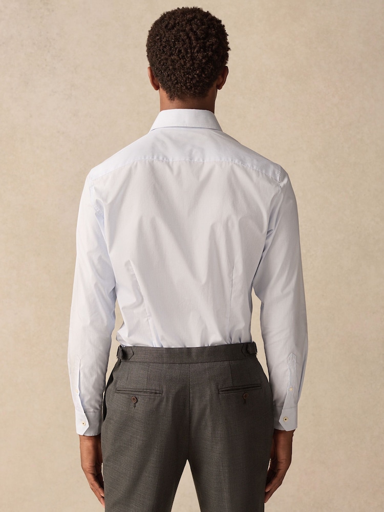 Blue Stripe Slim Fit 100% Cotton Long Sleeve Shirt - Image 3 of 11
