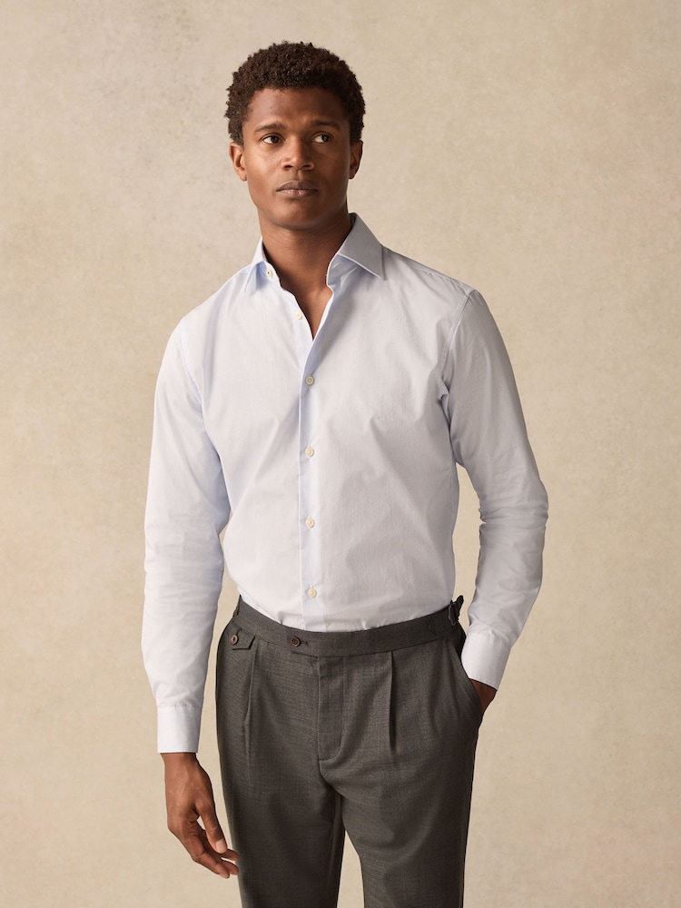 Blue Stripe Slim Fit 100% Cotton Long Sleeve Shirt - Image 4 of 11