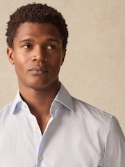 Blue Stripe Slim Fit 100% Cotton Long Sleeve Shirt - Image 5 of 11