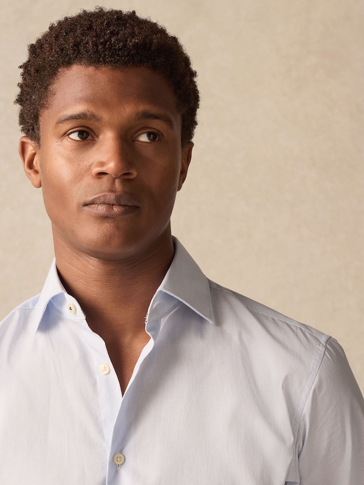 Blue Stripe Slim Fit 100% Cotton Long Sleeve Shirt - Image 5 of 11