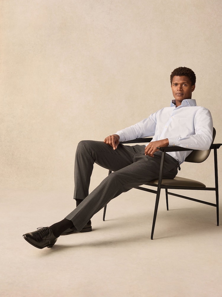 Blue Stripe Slim Fit 100% Cotton Long Sleeve Shirt - Image 6 of 11