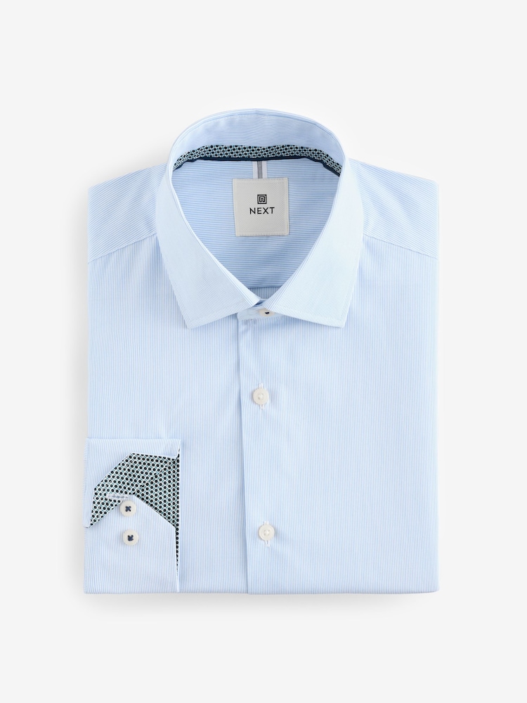 Blue Stripe Slim Fit 100% Cotton Long Sleeve Shirt - Image 9 of 11
