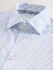 Blue Mini Grid Check Regular Fit 100% Cotton Long Sleeve Shirt - Image 10 of 10