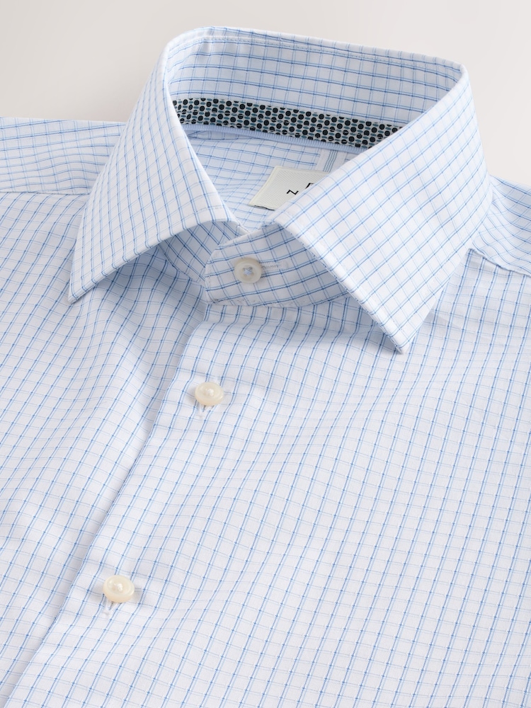 Blue Mini Grid Check Regular Fit 100% Cotton Long Sleeve Shirt - Image 10 of 10