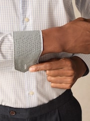 Blue Mini Grid Check Regular Fit 100% Cotton Long Sleeve Shirt - Image 7 of 10