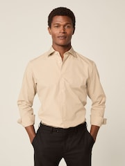 Neutral Brown Slim Fit Easy Care Single Cuff Smart Shirt - Image 1 of 6