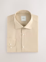 Neutral Brown Slim Fit Easy Care Single Cuff Smart Shirt - Image 2 of 6