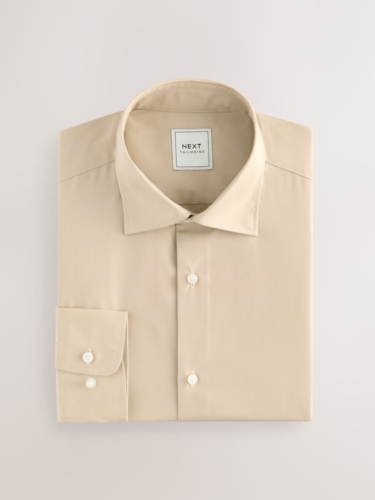 Neutral Brown Slim Fit Easy Care Single Cuff Smart Shirt - Image 2 of 6