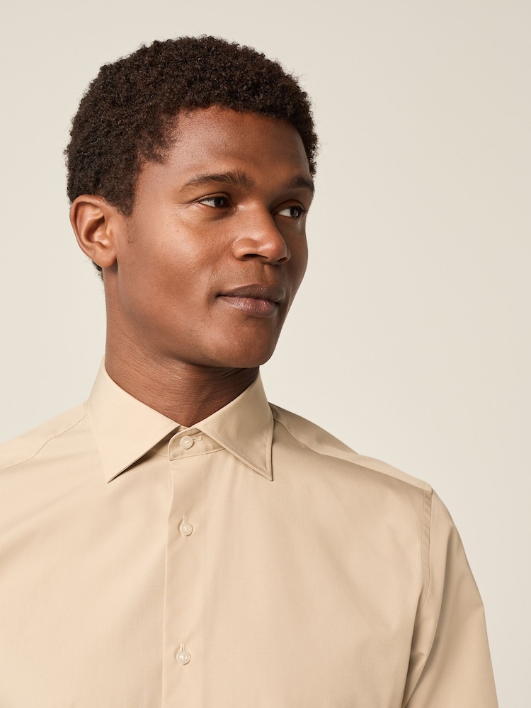 Neutral Brown Slim Fit Easy Care Single Cuff Smart Shirt - Image 3 of 6