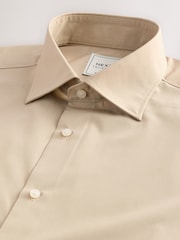 Neutral Brown Slim Fit Easy Care Single Cuff Smart Shirt - Image 5 of 6
