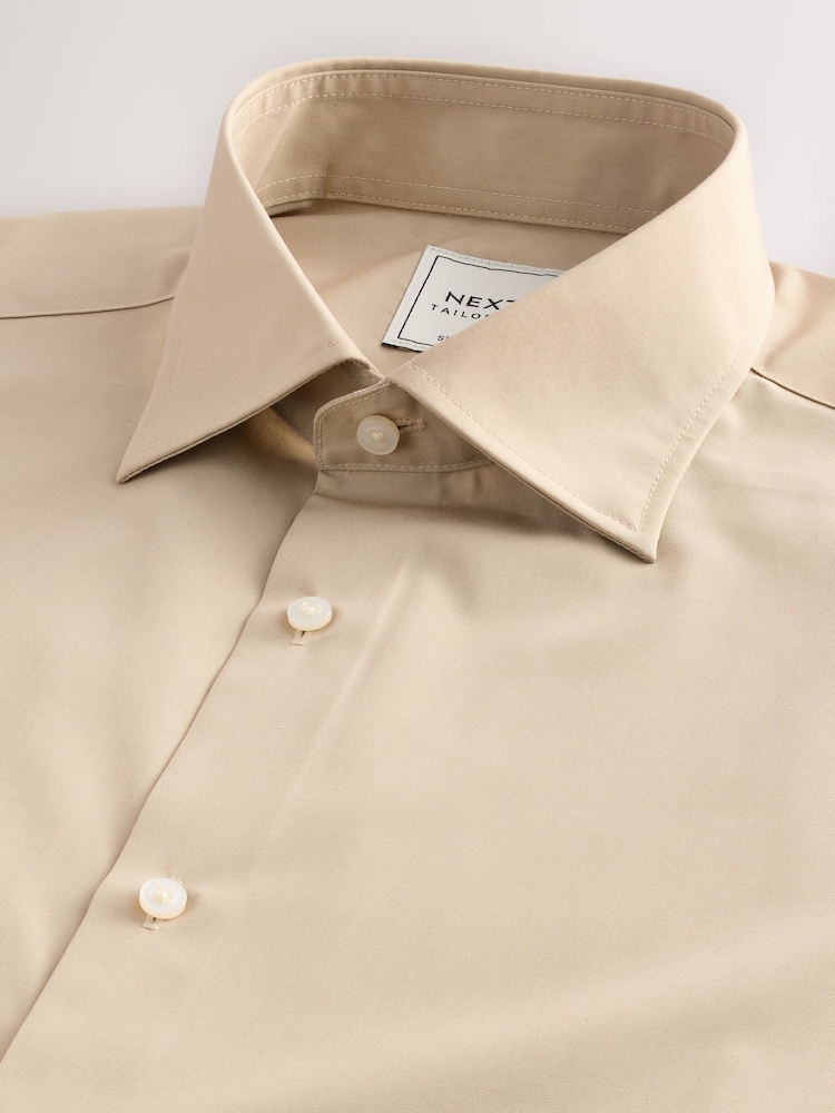 Neutral Brown Slim Fit Easy Care Single Cuff Smart Shirt - Image 5 of 6