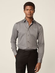 Gris foncé - Slim Fit (Slim Fit) - Chemise élégante texturée facile d’entretien à poignets simples - Image 1 of 7