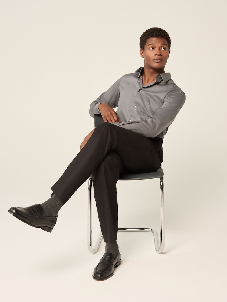 Gris foncé - Slim Fit (Slim Fit) - Chemise élégante texturée facile d’entretien à poignets simples - Image 3 of 7