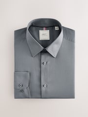 Gris foncé - Slim Fit (Slim Fit) - Chemise élégante texturée facile d’entretien à poignets simples - Image 5 of 7