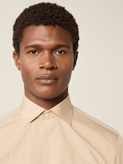 Neutral Brown Regular Fit Easy Care Single Cuff Smart Shirt - Image 4 of 7