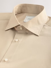 Neutral Brown Regular Fit Easy Care Single Cuff Smart Shirt - Image 5 of 7