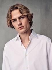 White Slim Fit 100% Cotton Textured Twill Shirt - Image 1 of 10