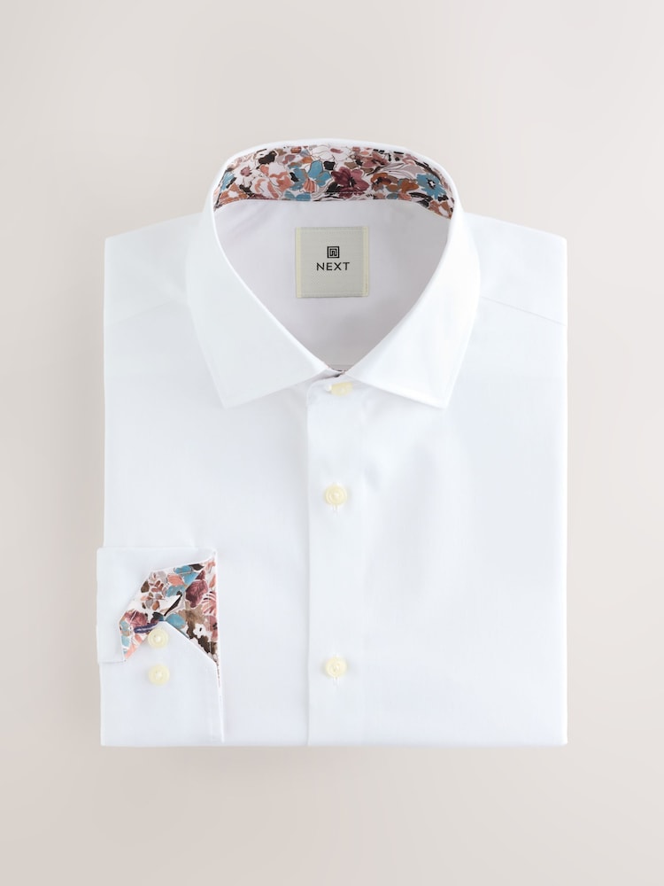 White Slim Fit 100% Cotton Textured Twill Shirt - Image 2 of 10 White Slim Fit 100% Cotton Textured Twill Shirt - Image 2 of 10