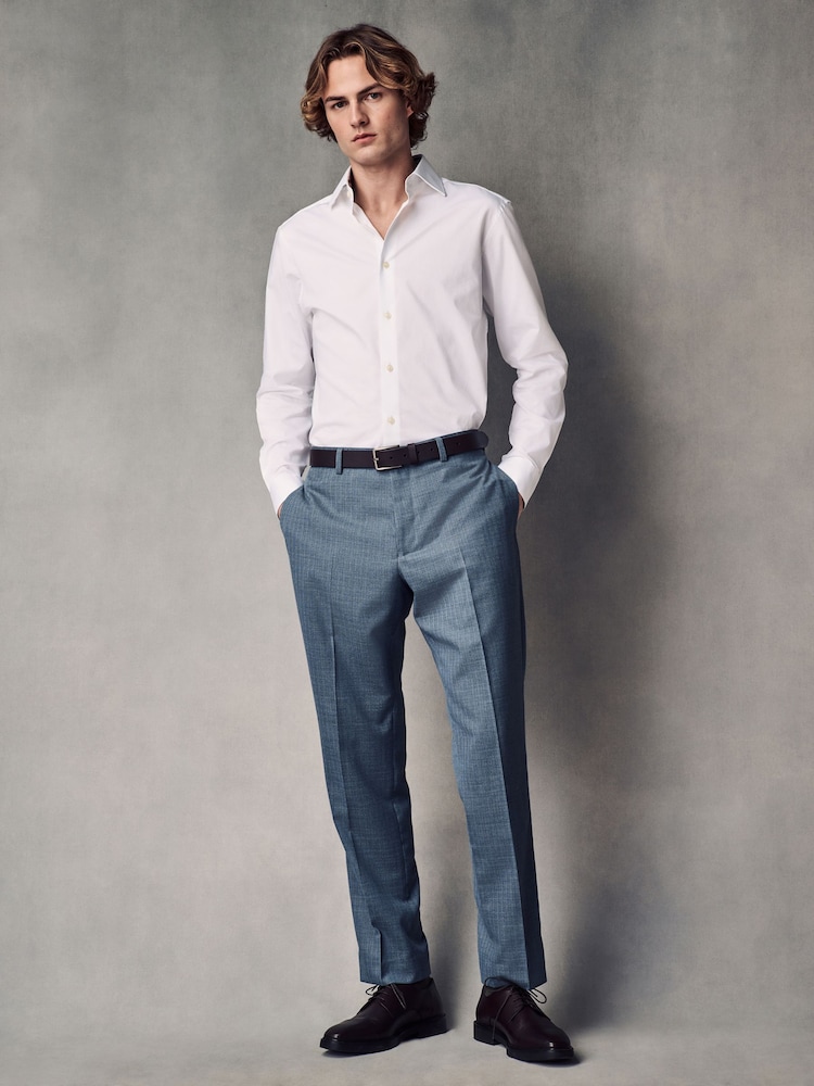 White Slim Fit 100% Cotton Textured Twill Shirt - Image 3 of 10