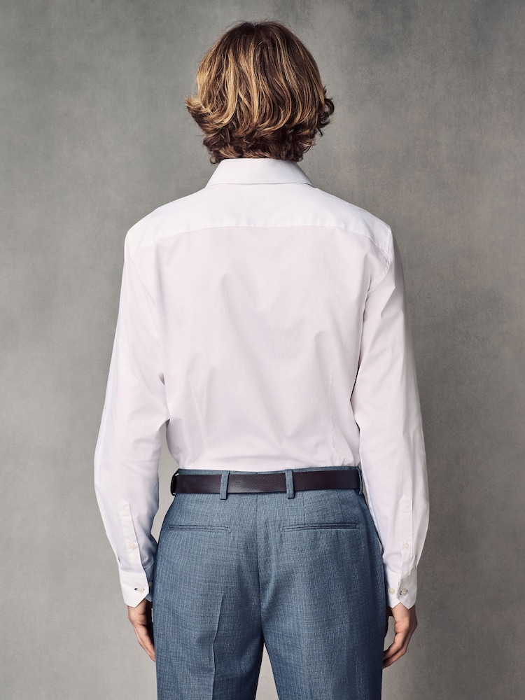 White Slim Fit 100% Cotton Textured Twill Shirt - Image 4 of 10