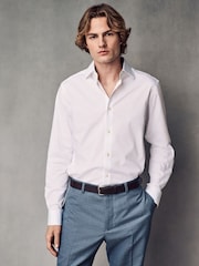 White Slim Fit 100% Cotton Textured Twill Shirt - Image 5 of 10